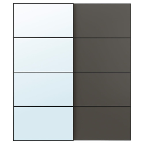 AULI / MEHAMN Pair of sliding doors, black mirror glass/double sided dark grey, 200x236 cm