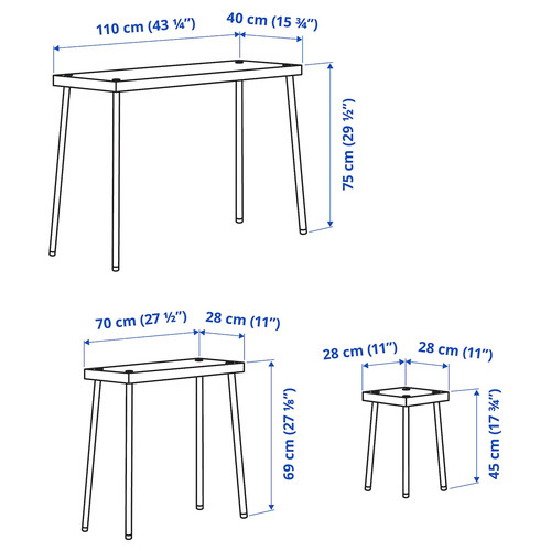 FRIDNÄS Nesting tables with stools, set of 4, black/birch effect