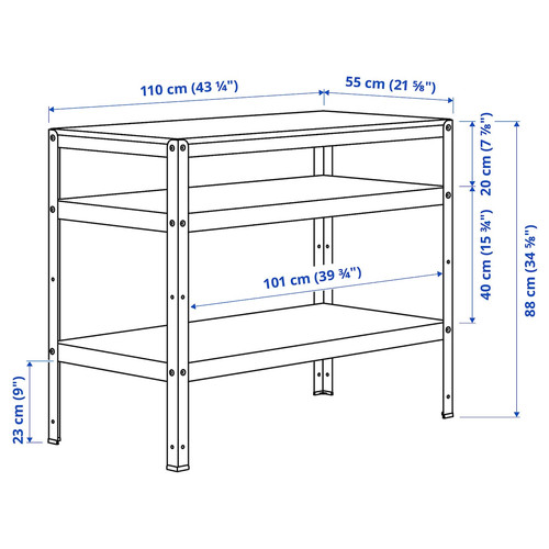 BROR Work bench, grey-green/pine plywood, 110x55 cm