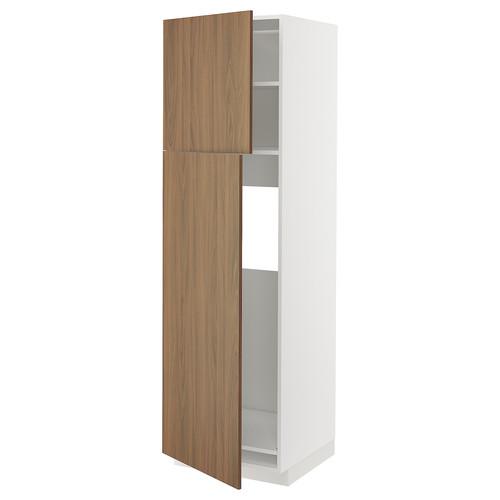 METOD High cabinet for fridge w 2 doors, white/Tistorp brown walnut effect, 60x60x200 cm