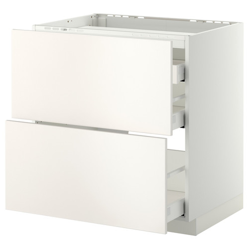 METOD / MAXIMERA Base cab f hob/2 fronts/3 drawers, white, Kungsbacka anthracite, 80x60 cm