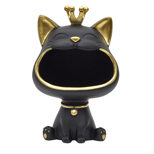 Decorative Figure with Storage Cat, black/gold