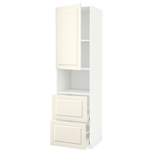 METOD / MAXIMERA Hi cab f micro w door/2 drawers, white/Bodbyn off-white, 60x60x220 cm