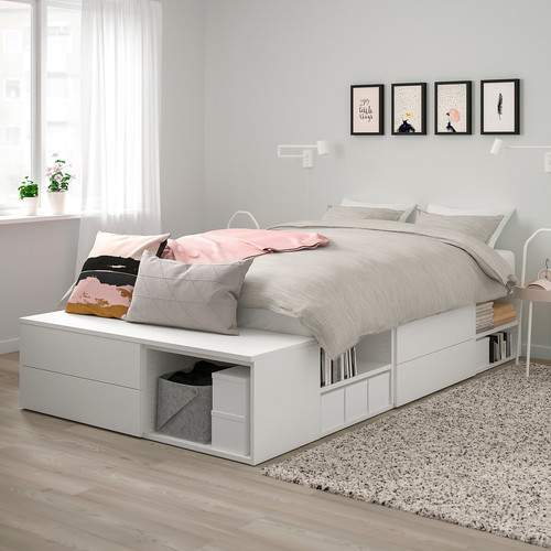 PLATSA Bed frame with 4 drawers, white, Fonnes, 140x200x43 cm