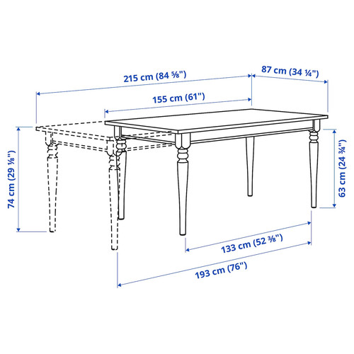 INGATORP / BERGMUND Table and 4 chairs, white/white black/white, 155/215 cm