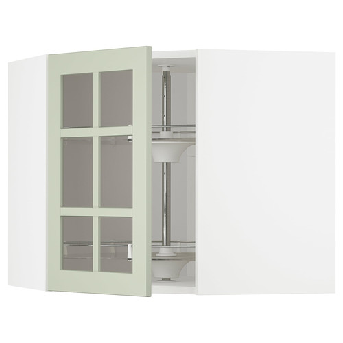 METOD Corner wall cab w carousel/glass dr, white/Stensund light green, 68x60 cm