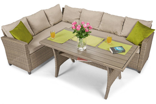 Garden Corner Sofa with Table Stockholm, cappuccino