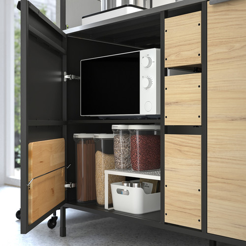 ÄSPINGE Kitchenette, black/ash, 120x60x202 cm