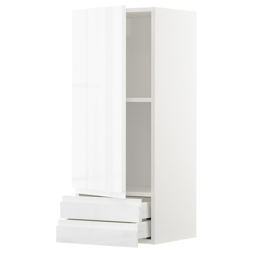 METOD / MAXIMERA Wall cabinet with door/2 drawers, white/Voxtorp high-gloss/white, 40x100 cm