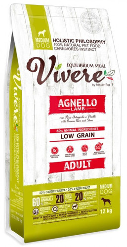 Vivere Dog Dry Food Low Grain Gluten-Free Medium Adult Lamb 12kg