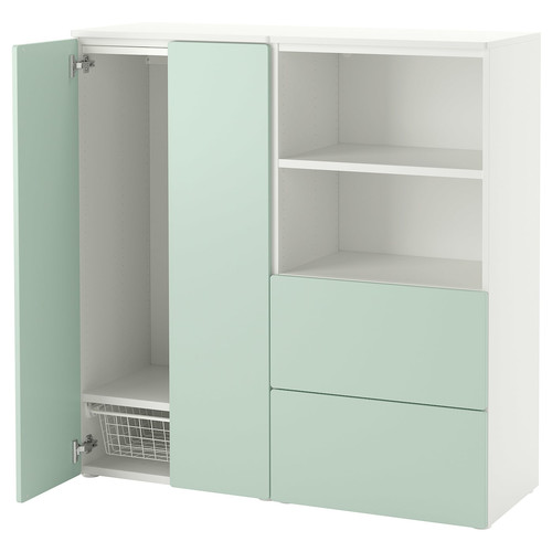 SMÅSTAD / PLATSA Storage combination, white/light green, 120x42x123 cm