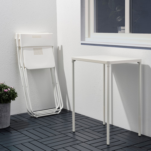 FEJAN Table+2 folding chairs, outdoor, white/white