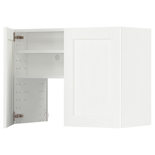 METOD Wall cb f extr hood w shlf/door, white Enköping/white wood effect, 80x60 cm