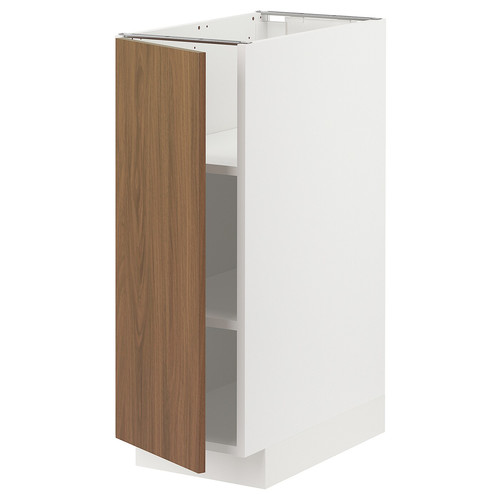 METOD Base cabinet with shelves, white/Tistorp brown walnut effect, 30x60 cm