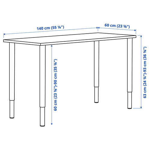 LAGKAPTEN / OLOV Desk, white anthracite/black, 140x60 cm