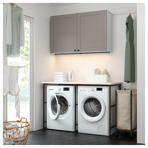 ENHET Storage combination for laundry, anthracite/grey frame, 139x63.5 cm