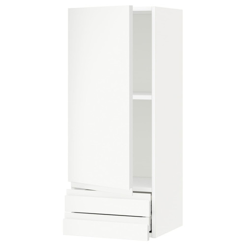 METOD / MAXIMERA Wall cabinet with door/2 drawers, white/Voxtorp matt white, 40x100 cm