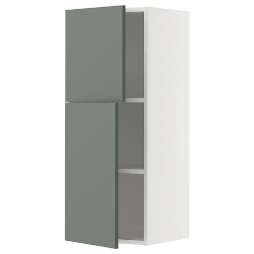 METOD Wall cabinet with shelves/2 doors, white/Nickebo matt grey-green, 40x100 cm