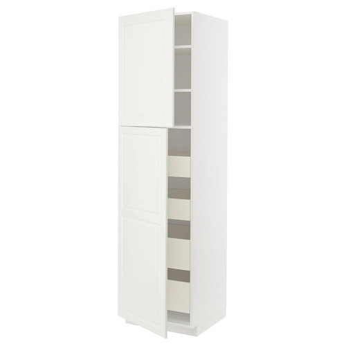 METOD / MAXIMERA Hi cab w 2 doors/4 drawers, white/Bodbyn off-white, 60x60x220 cm