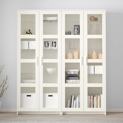 BRIMNES Storage combination w/glass doors, white, 160x35x190 cm