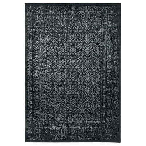 KYNDBY Rug, short pile, patinated grey/floral pattern, 160x230 cm