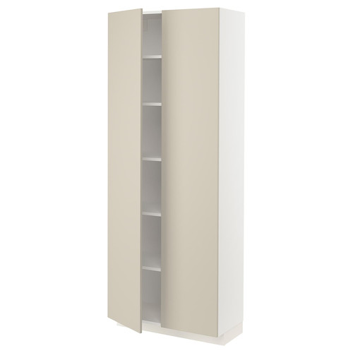 METOD High cabinet with shelves, white/Havstorp beige, 80x37x200 cm