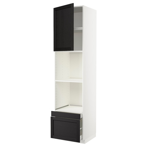 METOD / MAXIMERA Hi cab f ov/combi ov w dr/2 drwrs, white/Lerhyttan black stained, 60x60x240 cm