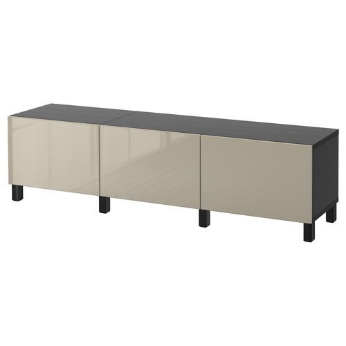 BESTÅ Storage combination with drawers, black-brown, Selsviken high-gloss beige, 180x40x48 cm