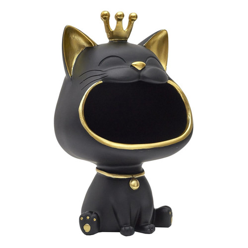 Decorative Figure with Storage Cat, black/gold