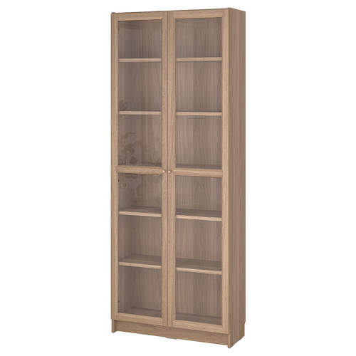 BILLY / OXBERG Bookcase w glass doors, oak effect, 80x30x202 cm