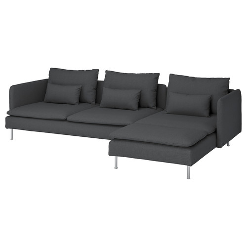 SÖDERHAMN 4-seat sofa with chaise longue, Fridtuna dark grey