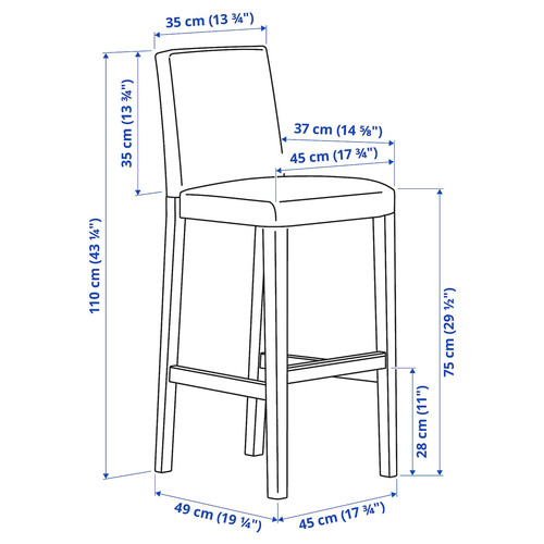 BERGMUND Bar stool with backrest, oak/Gunnared medium grey, 75 cm