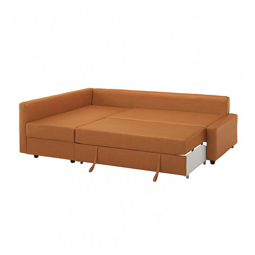 FRIHETEN Corner sofa-bed with storage, Faringe brown-orange