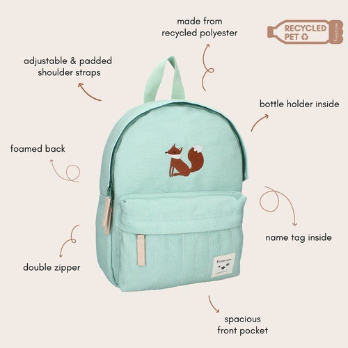 Kidzroom Children's Backpack Paris Tattle And Tales Fox Charlie, mint green