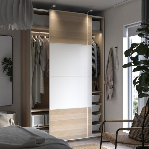 PAX / MEHAMN Wardrobe, white double sided/white white stained oak effect, 150x66x236 cm