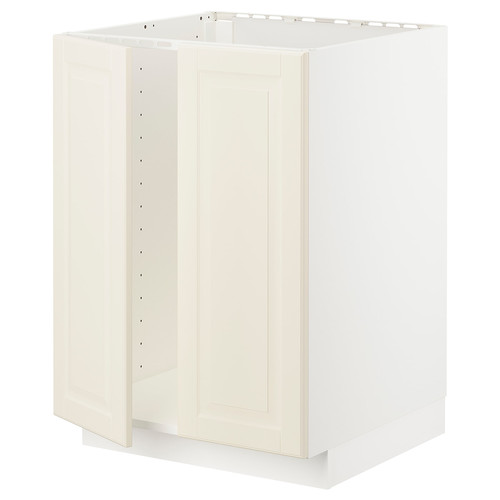 METOD Base cabinet for sink + 2 doors, white/Bodbyn off-white, 60x60 cm