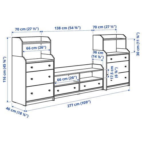 HAUGA TV/storage combination, grey, 277x46x116 cm