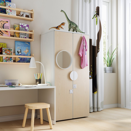 SMÅSTAD / PLATSA Wardrobe, white/birch, 60x42x123 cm