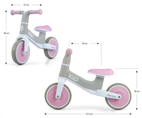 Milly Mally Balance Bike Velo, pink-grey, 18m+