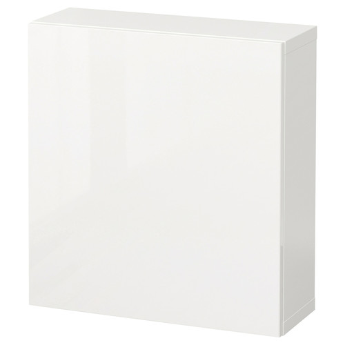 BESTÅ Wall-mounted cabinet combination, white/Selsviken high-gloss/white, 60x22x64 cm