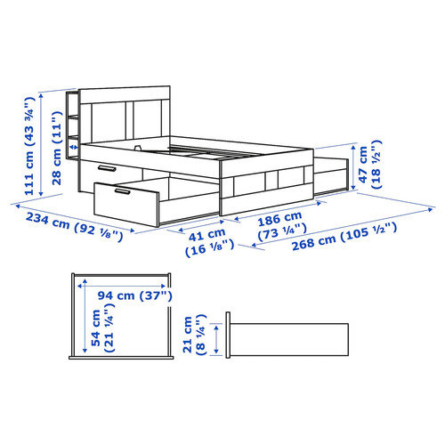BRIMNES Bedroom furniture, set of 2, white, 180x200 cm