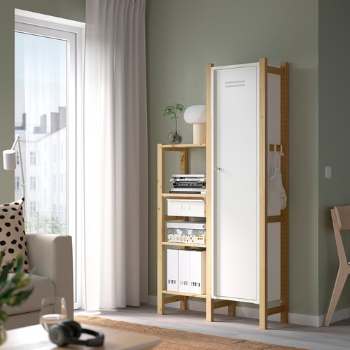 IVAR 2 sections/shelves/cabinet, pine/white, 92x30x179 cm