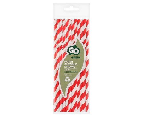 Paper Flexible Drinking Straws 12pcs, 6x200mm, red stripes