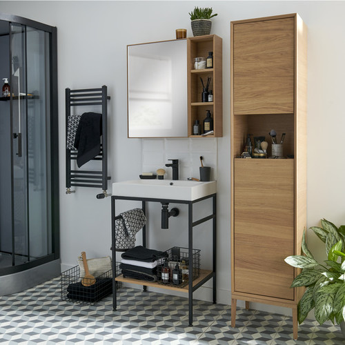 GoodHome Bathroom High Cabinet Avela 40 cm, oak effect