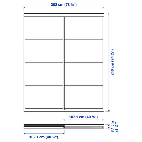 SKYTTA / MEHAMN/AULI Sliding door combination, white/white stained oak effect mirror glass, 202x240 cm