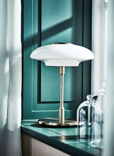 TÄLLBYN Table lamp, nickel-plated, opal white glass, 40 cm