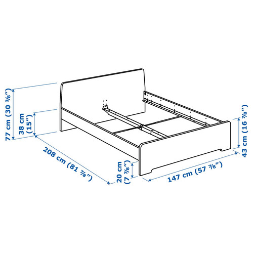 ASKVOLL Bed frame, white, Luröy, 140x200 cm