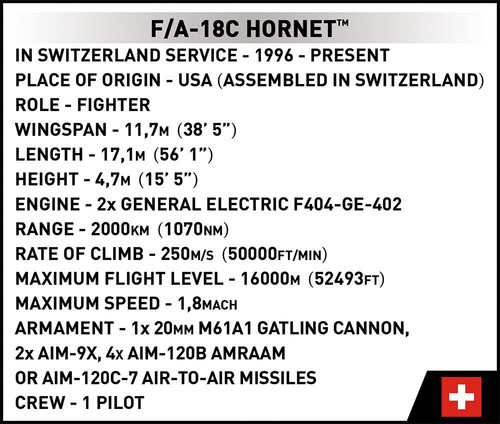 Cobi Blocks Armed Forces F/A-18C Hornet Swiss Air Force 540pcs 7+