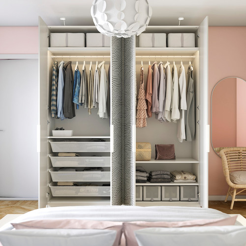 PAX / MISTUDDEN Wardrobe combination, white/grey patterned, 200x60x236 cm