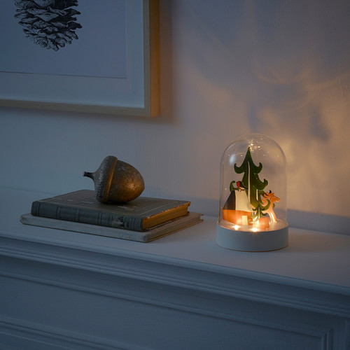 STRÅLA LED decorative table lamp, dome/forest battery-operated